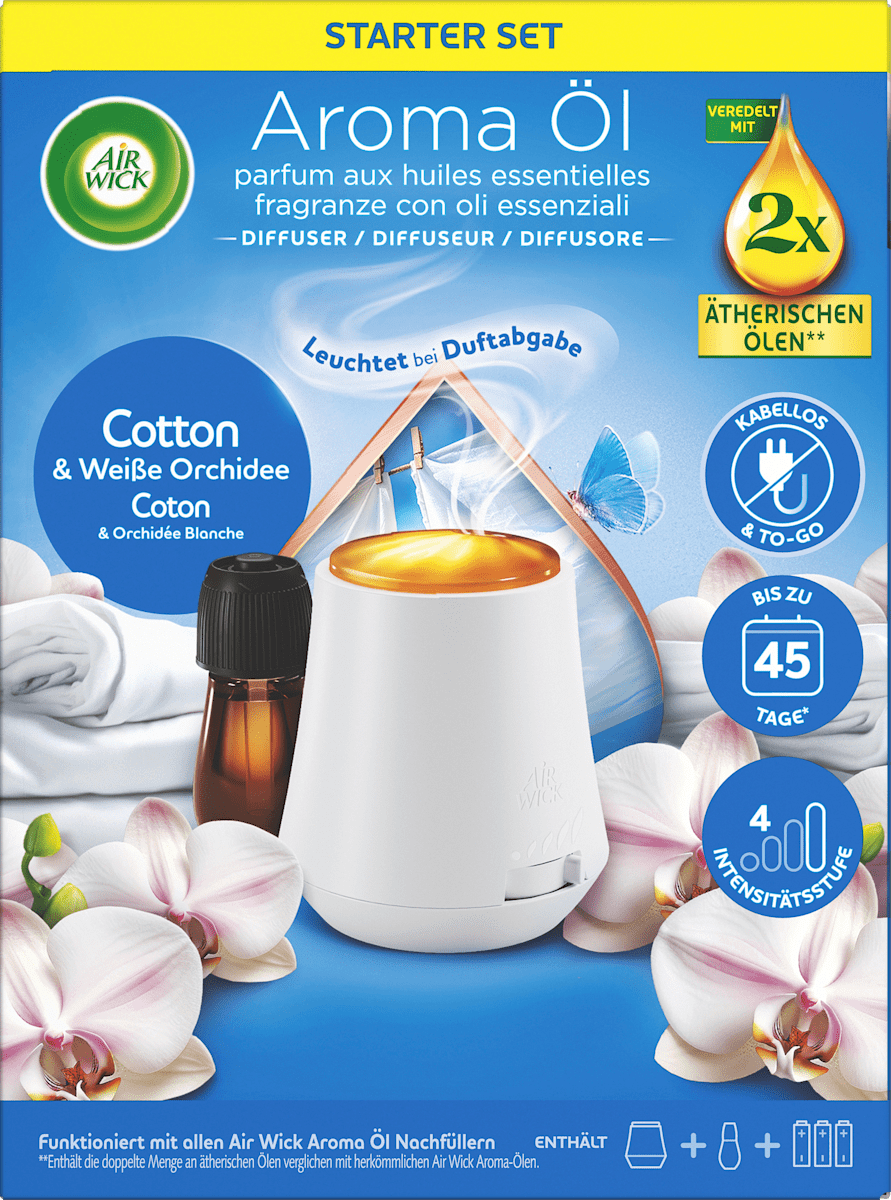 AIR WICK Lufterfrischer Aroma-Öl Cotton & weiße Orchidee Starterset, 1 St dauerhaft günstig online kaufen