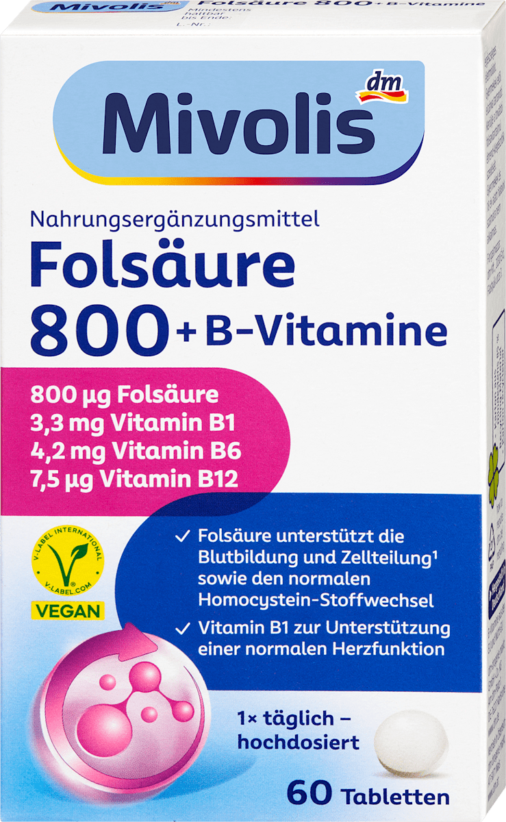 Mivolis Folsäure 800 + B-Vitamine Tabletten 60 St, 19 g dauerhaft ...
