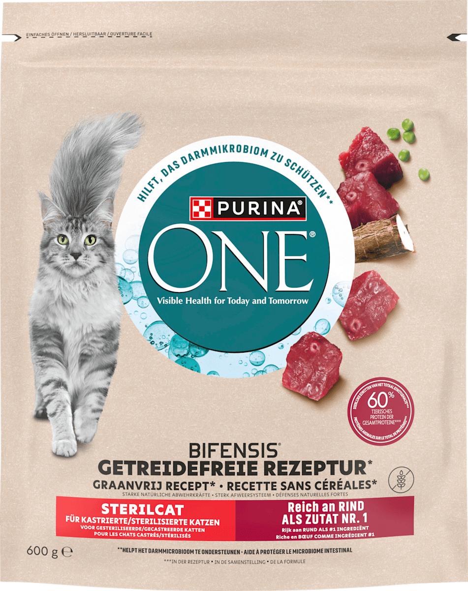 PURINA ONE Trockenfutter Katze Bifensis Sterilcat Getreidefrei mit Rind,  600 g | dm.at