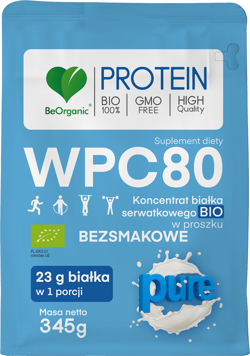 Протеин BeOrganic WPC 80 Bio, сывороточный концентрат, без вкуса, порошок, 345 г