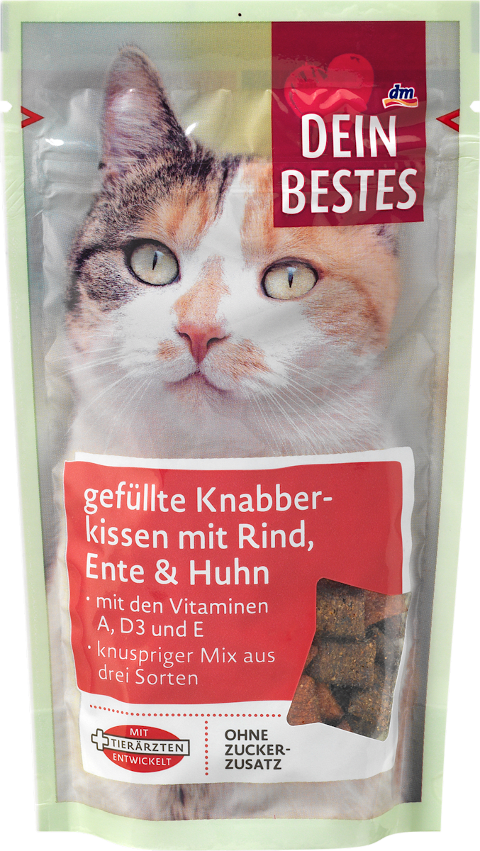 Dein Bestes Katzenleckerli gefüllte Knabberkissen Rind, Ente & Huhn, 65 ...
