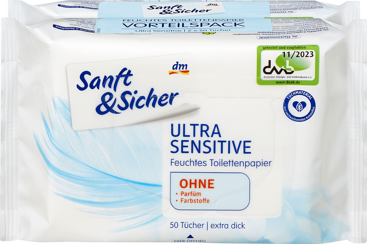 Sanft&Sicher Feuchtes Toilettenpapier Ultra Sensitiv (2x50 Stück), 100 St dauerhaft günstig online kaufen