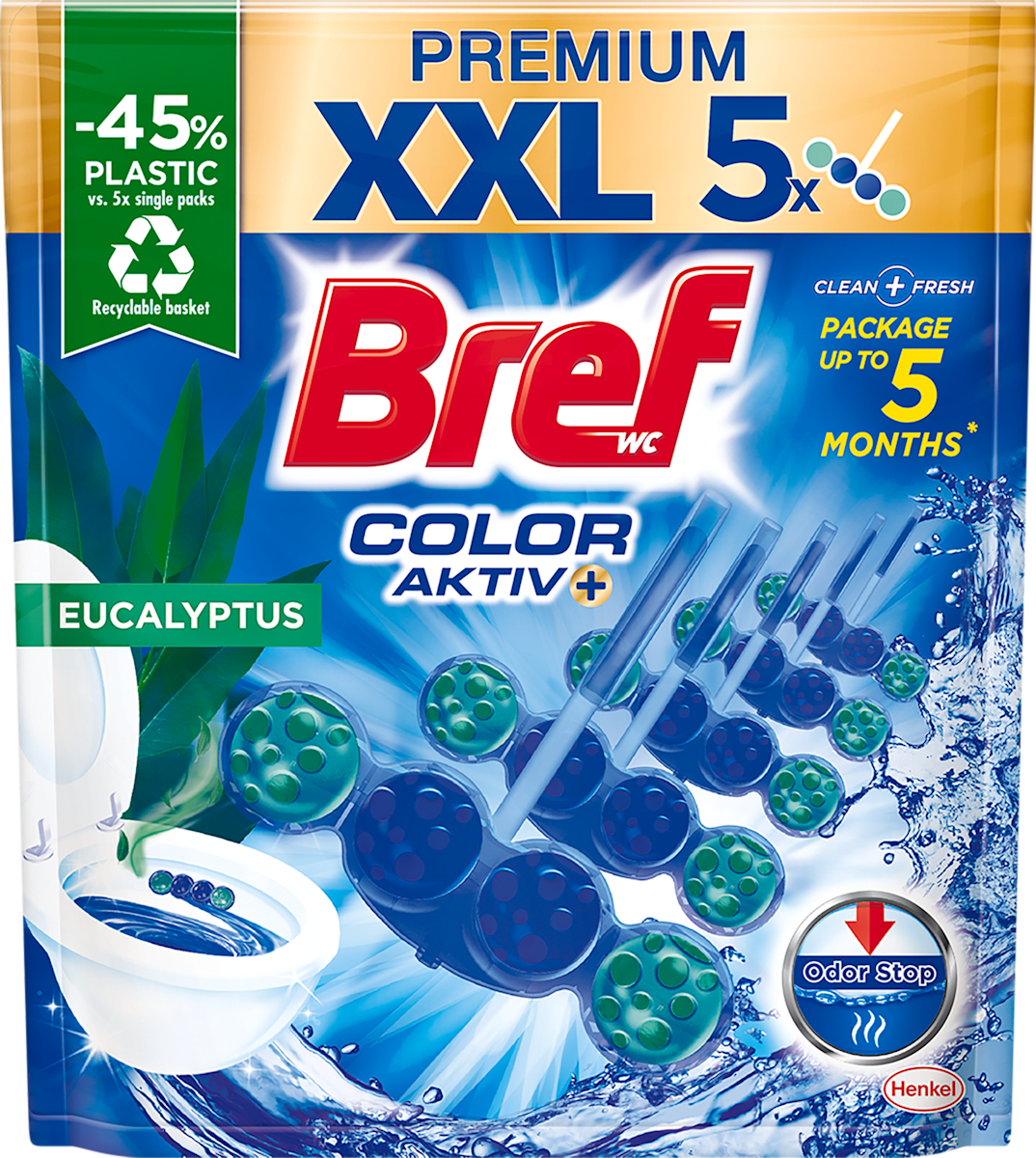 Bref WC blok Color Auto Aktiv Eucalyptus 5x50 g, 5 ks | dm.cz