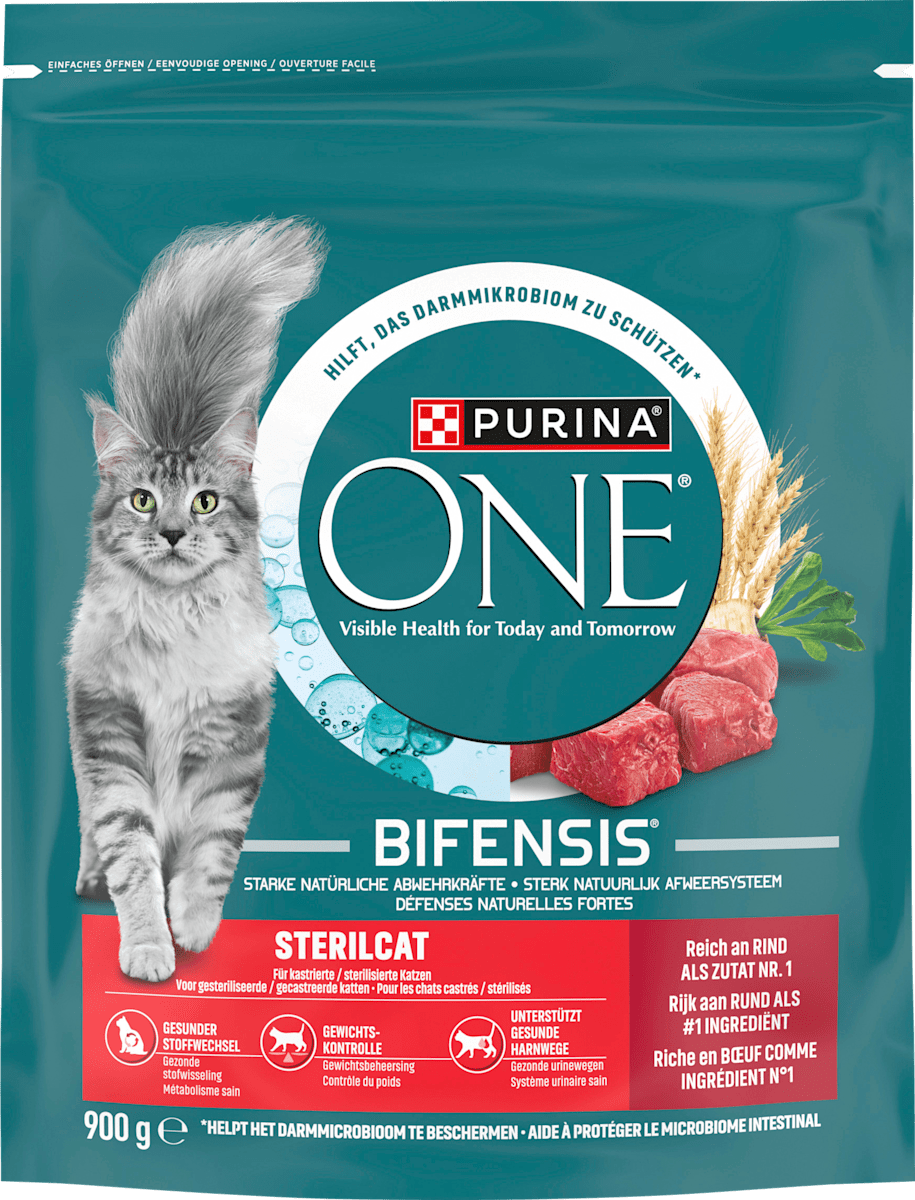 PURINA ONE Trockenfutter Katze mit Rind & Weizen, Sterilcat, Adult, 900 ...