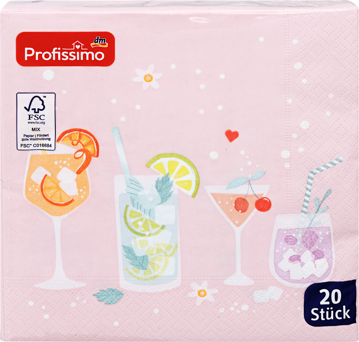 Servietten mit Cocktail-Motiv, 33 × 33 cm, 20 St