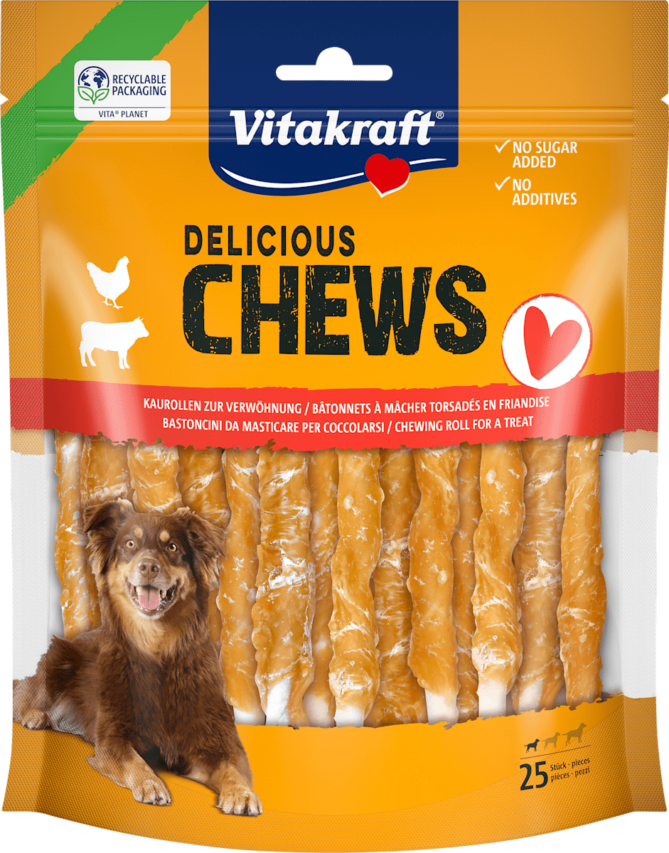 Austria product data sample: Hunde Kausnack Delicious CHEWS Huhn & Rind Mini, 300 g