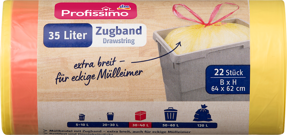 Profissimo Müllbeutel 35 l mit Zugband, 22 St dauerhaft günstig online kaufen
