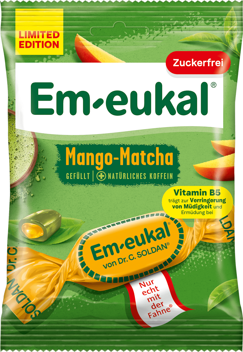 Em-eukal Bonbon, Mango-Matcha, gefüllt, zuckerfrei, 75 g dauerhaft ...