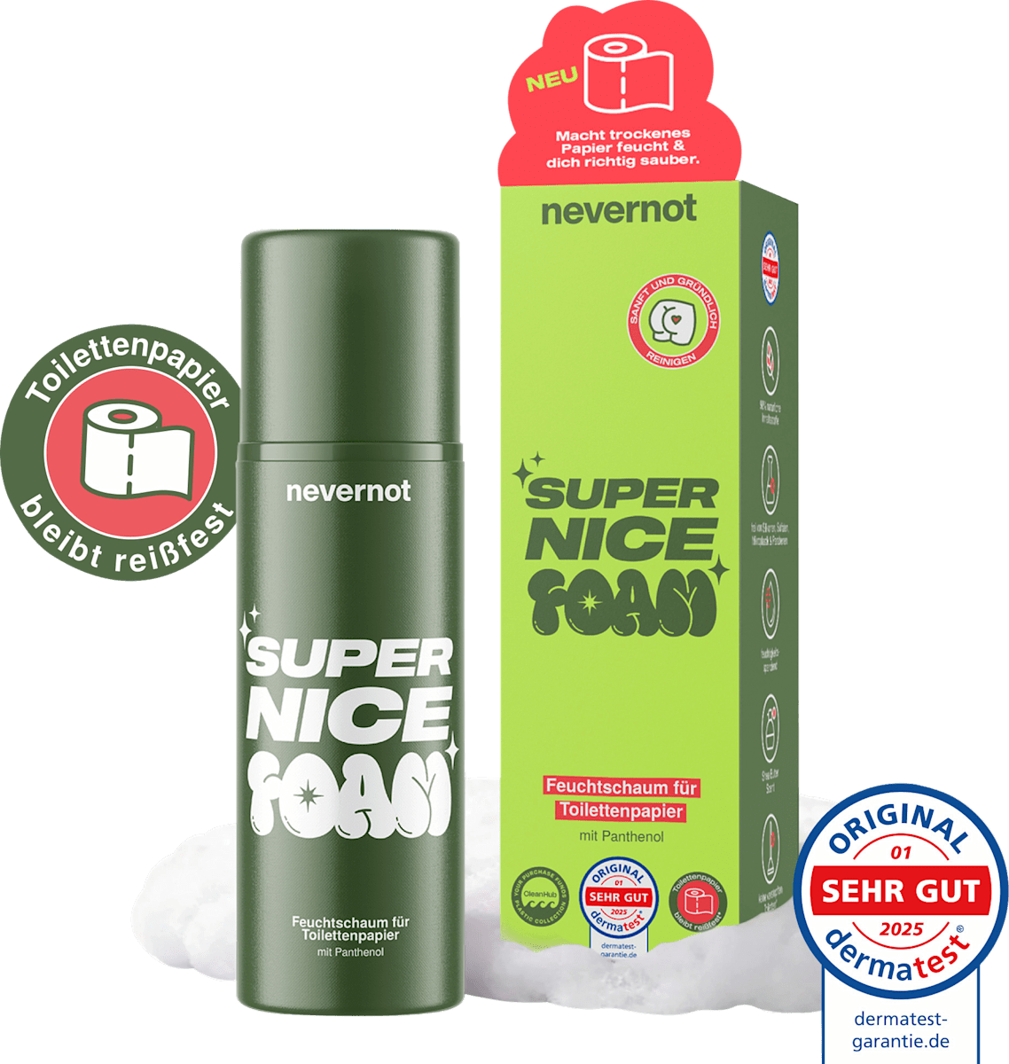 nevernot Feuchtschaum für Toilettenpapier Super Nice Foam, 120 ml | dm.at