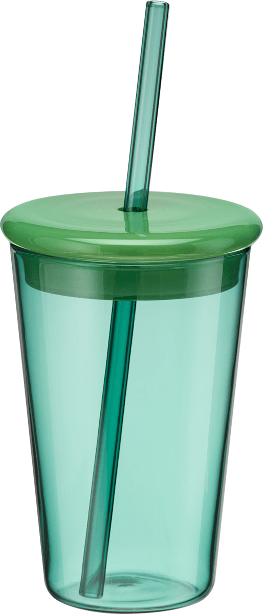 dm home Trinkbecher mit Deckel und Strohhalm aus Glas, grün (400 ml), 1 St dauerhaft günstig online kaufen