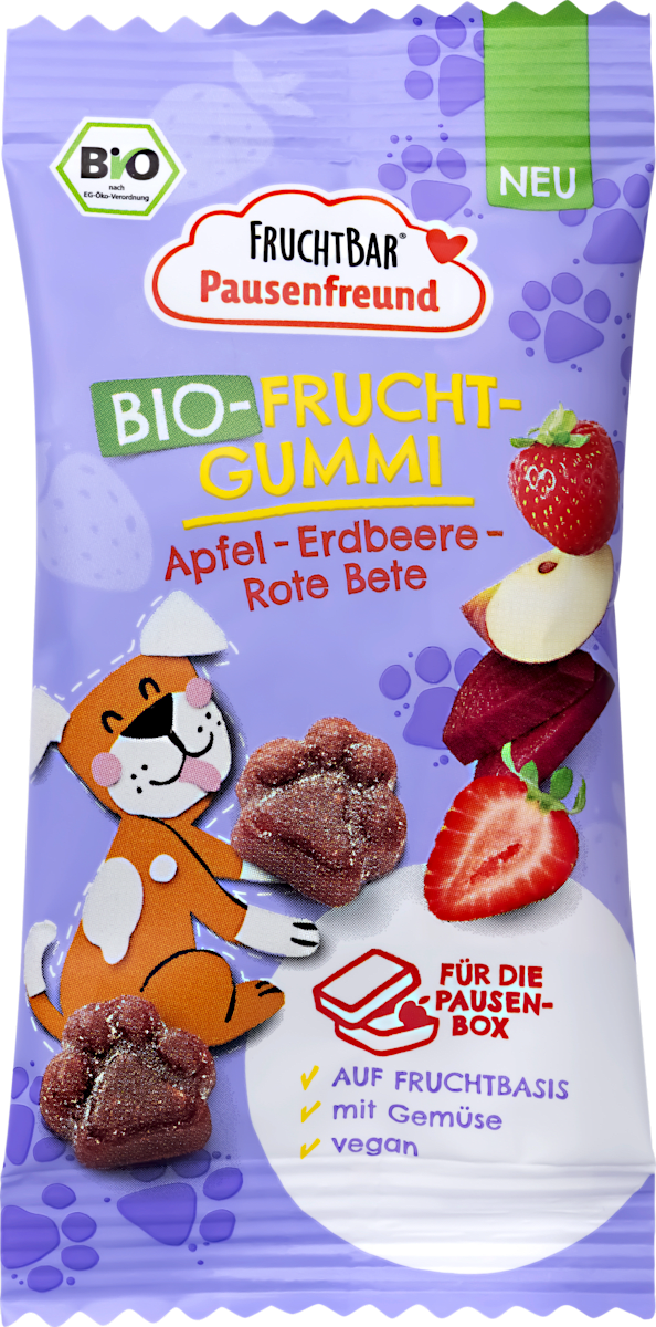 Kindersnack Frucht-Gummi Apfel, Erdbeere, rote Bete ab 3 Jahren, 30 g