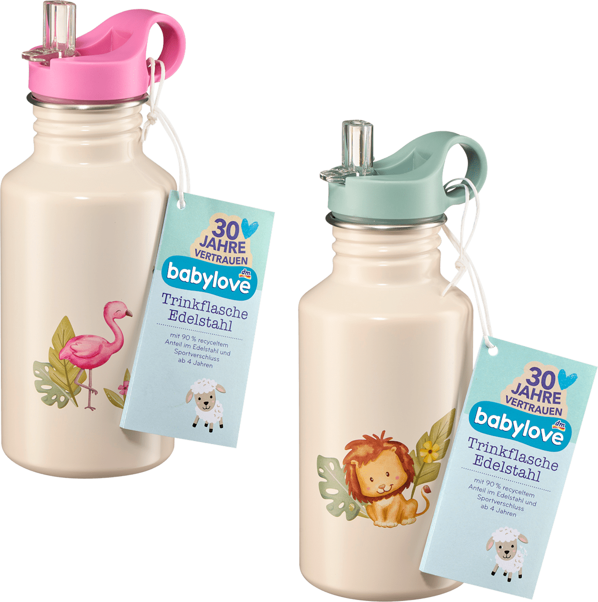 babylove Trinkflasche Kinder aus Edelstahl Tiermotiv ab 4 Jahren sortiert, 1 St