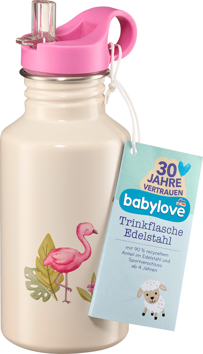 babylove Trinkflasche Kinder Edelstahl beige Flamingo, 1 St dauerhaft günstig online kaufen