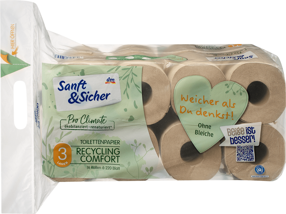 Sanft&Sicher Toilettenpapier Recycling 3-lagig (16x220 Blatt), 16 St dauerhaft günstig online kaufen