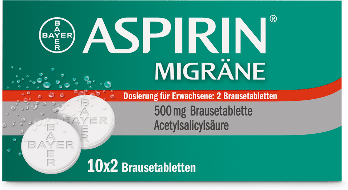 ASPIRIN MIGRÄNE 500 mg Brausetabletten Acetylsalicylsäure 10x2 St, 20 Anzahl