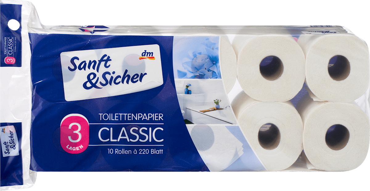 Sanft&Sicher Toilettenpapier Classic 3-lagig (10x220 Blatt), 10 St dauerhaft günstig online kaufen