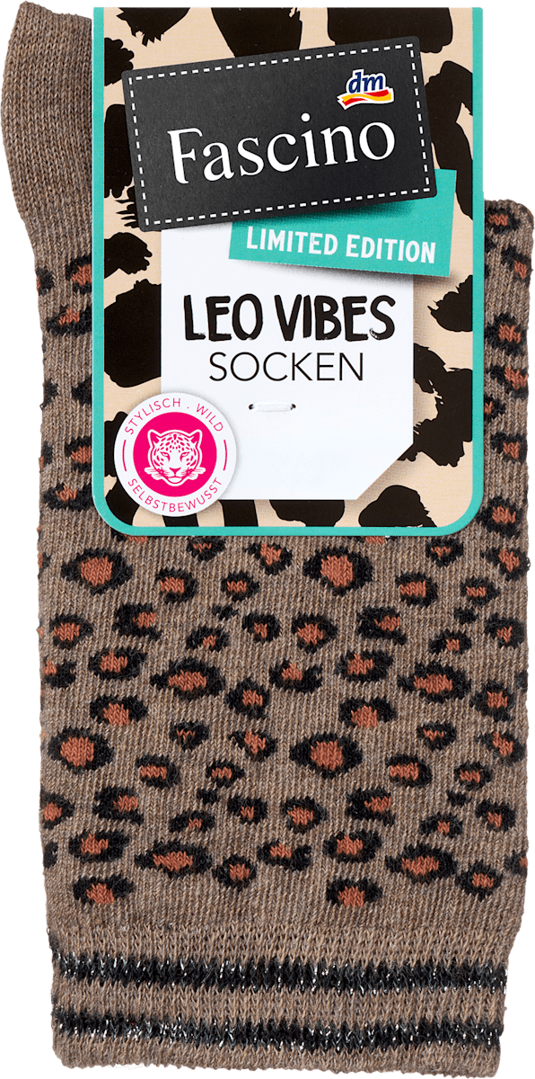 Fascino Socken mit Leo-Muster & Glitzer-Bund braun Gr. 39-42, 1 St ...