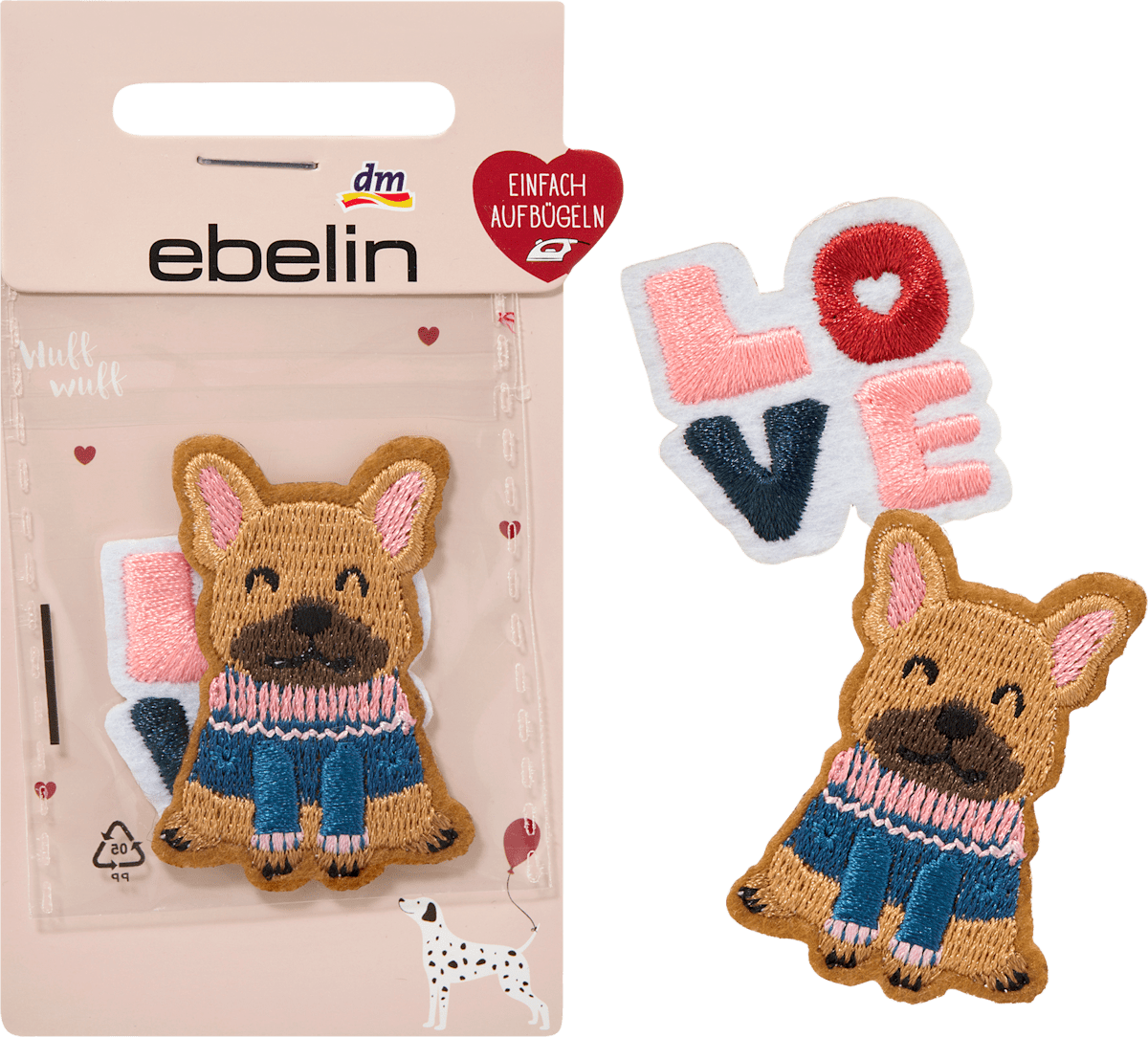 ebelin Bügel-Patches Hund & LOVE, 2 St dauerhaft günstig online kaufen