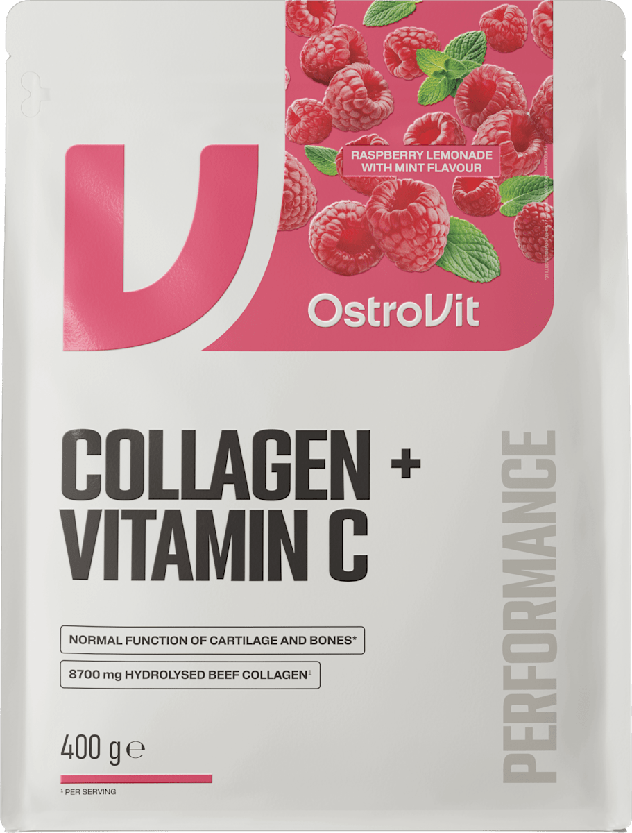 Коллаген OstroVit Collagen + Vitamin C 8700 мг, малиновый лимонад с мятой, порошок, 400 г