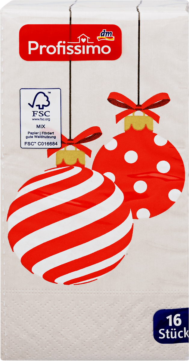 Servietten Weihnachtskugel mit Schleife 33x33 cm, 16 St