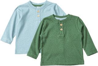 Langarmshirts mit Knopfleiste, blau + grün, Gr. 140 ALANA