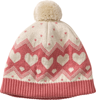 Mütze mit Bommel & Herz-Muster, rosa & beige, Gr. 54/55, 1 St