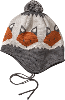 Mütze mit Bommel & Fuchs-Muster, grau, Gr. 46/47, 1 St