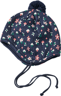 Mütze mit Bommel & Blumen-Muster, blau, Gr. 46/47, 1 St