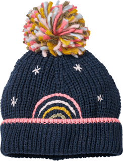 Mütze mit Bommel & Regenbogen-Muster, blau, Gr. 50/51, 1 St
