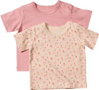 T-Shirts mit Blumen-Muster, rosa + beige, Gr. 74, 2 St