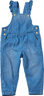 Latzhose aus Jeans-Stoff & mit Rüschen, blau, Gr. 86, 1 St