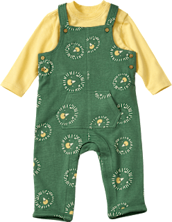 Set mit Latzhose mit Löwen-Muster & Langarmshirt, grün & gelb, Gr. 74, 1 St
