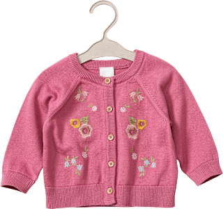 Strickjacke mit Blüten-Muster, beere, Gr. 68