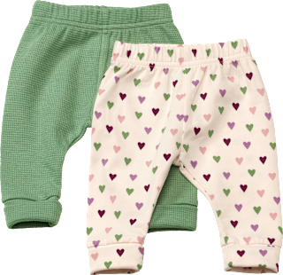 Leggings mit Waffel-Struktur + Herz-Muster, grün & rosa, Gr. 62, 2 St
