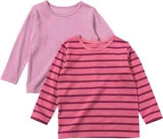 Langarmshirts mit Ripp-Struktur + Streifen, lila + rosa, Gr. 110, 2 St