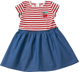 Kleid mit Ringeln & Kirsch-Applikation, rot & blau, Gr. 104, 1 St