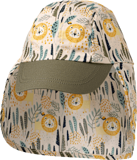 Schirmmütze mit Nackenschutz & Löwen-Muster, beige + grün, Gr. 50/51, 1 St