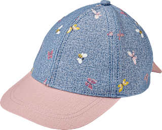 Basecap mit Jeans-Optik & Schmetterlings-Muster, blau & rosa, Gr. 54/55, 1 St