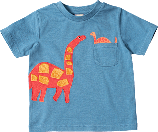 T-Shirt mit Tasche & Dino-Motiv, blau, Gr. 104, 1 St