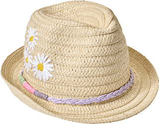 Strohhut mit Blumen-Motiv, beige, Gr. 54/55, 1 St