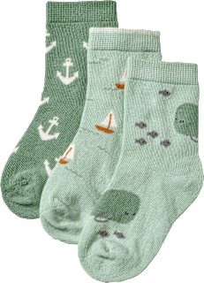 Socken mit maritimen Mustern, grün, Gr. 19/22, 3 St