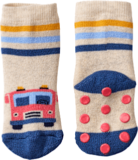 ABS Socken mit Feuerwehrauto-Motiv, beige & blau, Gr. 18/19, 1 St