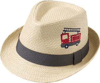 Strohhut mit Feuerwehr-Motiv, beige, Gr. 48/49, 1 St