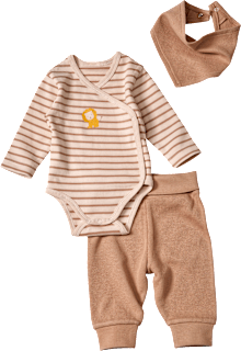 Set mit Body Langarm mit Löwen-Motiv, Hose & Halstuch, braun, Gr. 62/68, 1 St