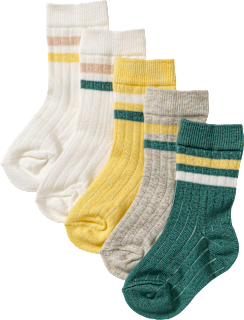 Socken mit Ripp-Struktur, beige + weiß + gelb + grün, Gr. 19/22, 5 St