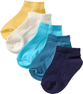 Sneaker Socken, gelb + weiß + blau, Gr. 19/22, 5 St
