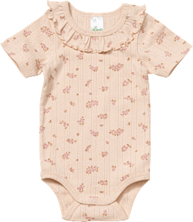 Body Kurzarm mit Ajour-Struktur und Blumen-Muster, beige, Gr. 74/80, 1 St