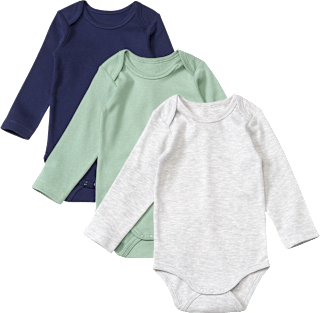 Bodys Langarm, grau melange + grün + blau, Gr. 98/104 ALANA