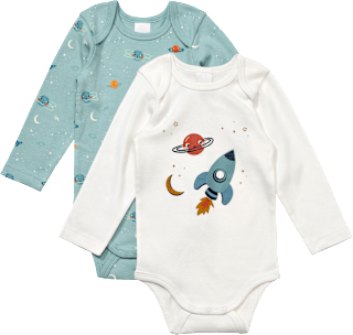 Bodys Langarm mit Weltall-Muster, blau + weiß, Gr. 98/104 ALANA