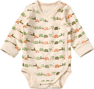 Wickelbody mit Auto-Muster & Mitwachsfunktion, beige, Gr. 50/56 ALANA